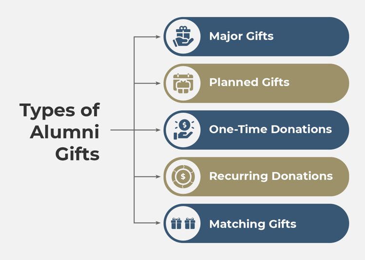 Types of alumni gifts (as explained below)